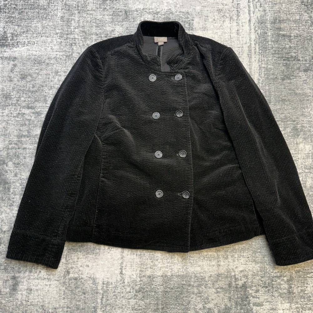 J Jill Jacket Womens Large Black Corduroy Wide Wale Coat Double‎ Breast Mandarin